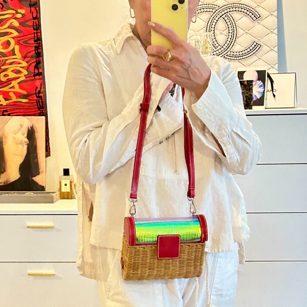 Rodo Wicker and Red Leather Crossbody Bag NWOT